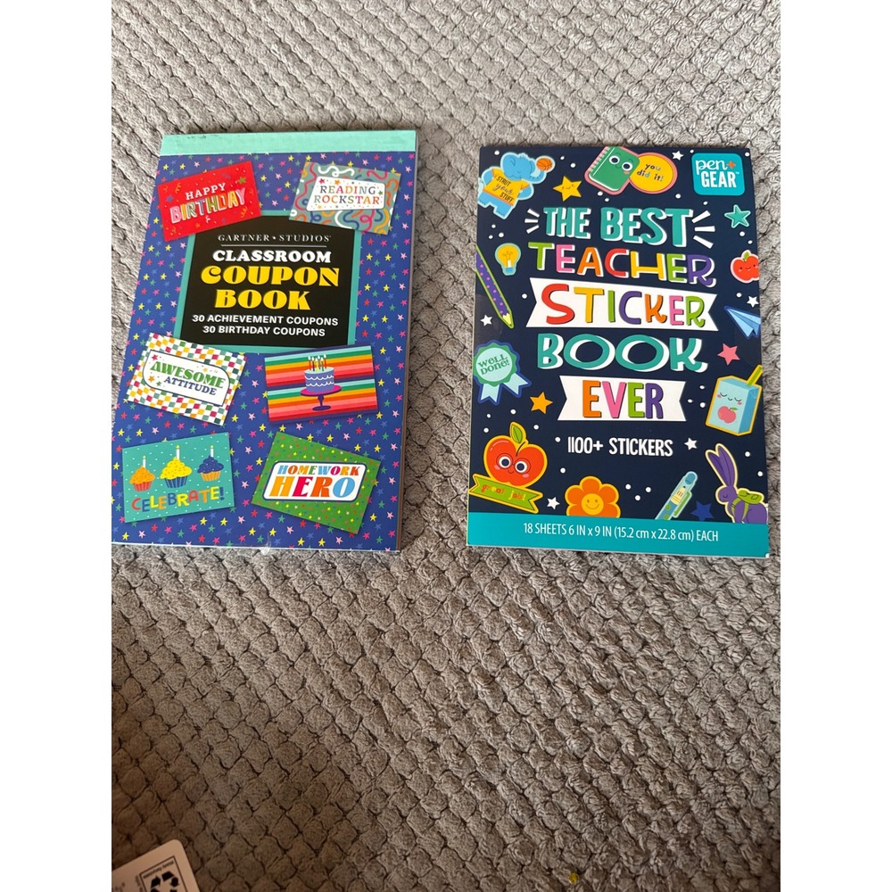 Teacher Reward Set Pen+Gear Sticker Book 1100+ & Gartner Studios Coupon Book
